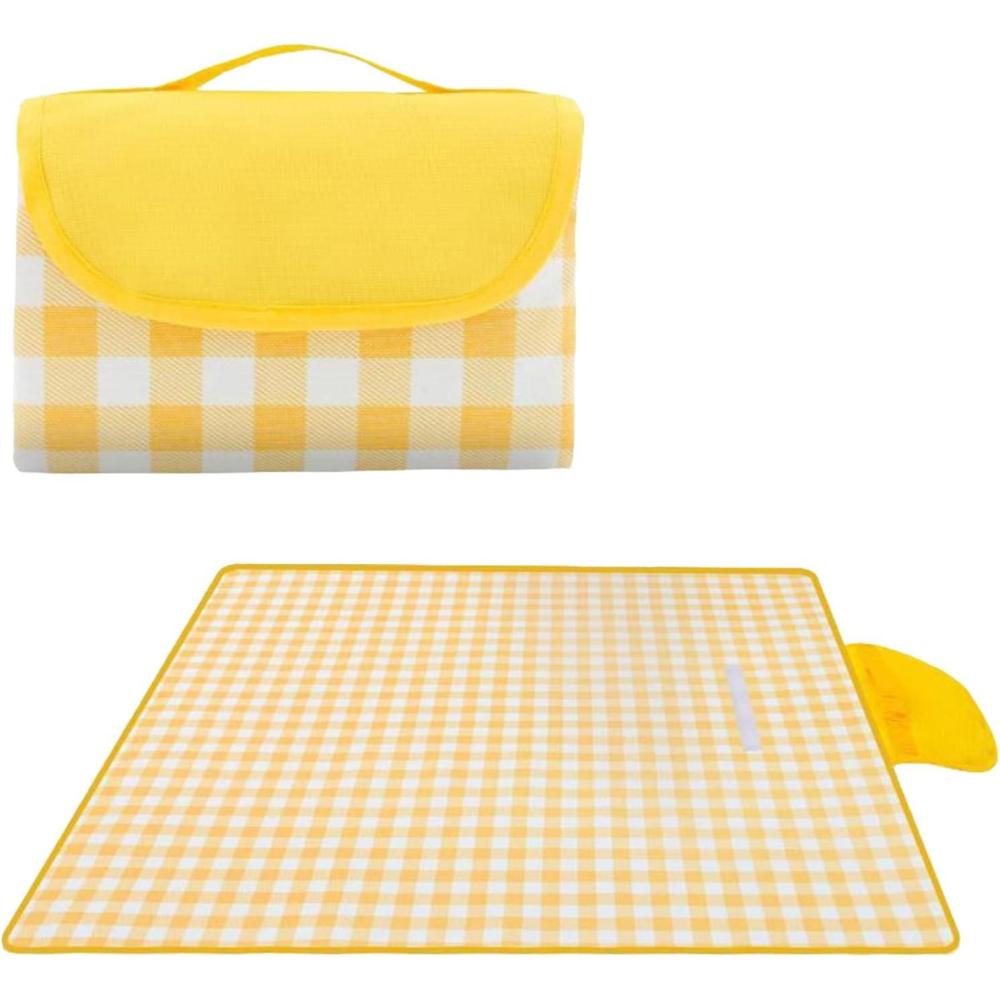 image:imageWEITING Couverture de PiqueNique  Couverture Extrieure Impermable  Matelas Pliable avec Poigne Antidrapant 150x198 cm pour Camping Vacances Plage Piscine Parc DtenteJaune