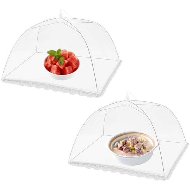 image:image2 Pices Cloche Alimentaire Pliable  Housse AntiMouches en Maille Rutilisable Blanche Cuisine Couverture Alimentaire pour Protection des Fruits BBQ PiqueNique et Camping