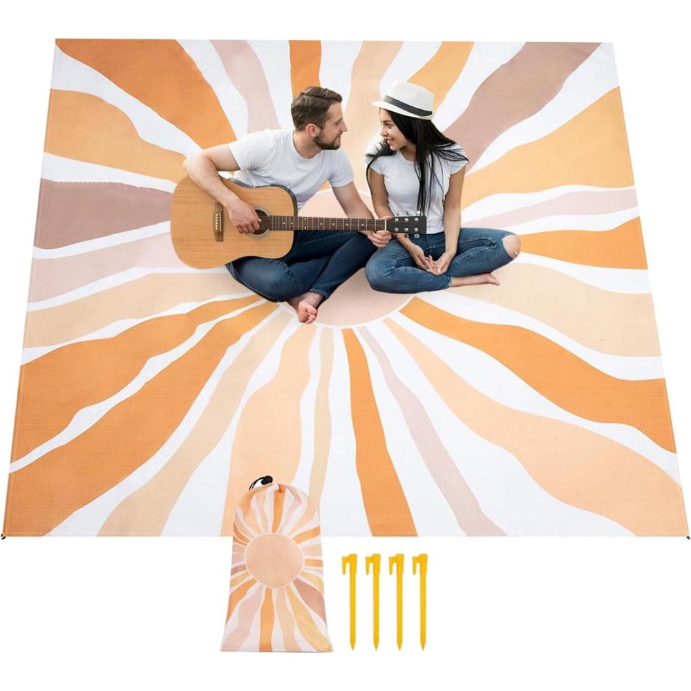 image:imageCouverture de Plage AntiSable  210 X 200 Cm Tapis De Plage Impermable AntiSable ExtraLarge  Tapis Lger Pliable Transportable pour Randonne Camping Parc et Lac Accessoires Extrieurs