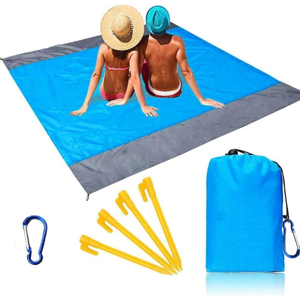 image:imageCouverture de plage couverture de piquenique tapis de plage impermable antisable extra large tapis de plage pour la plage le parc le camping le piquenique et la randonne  4 piquets 210