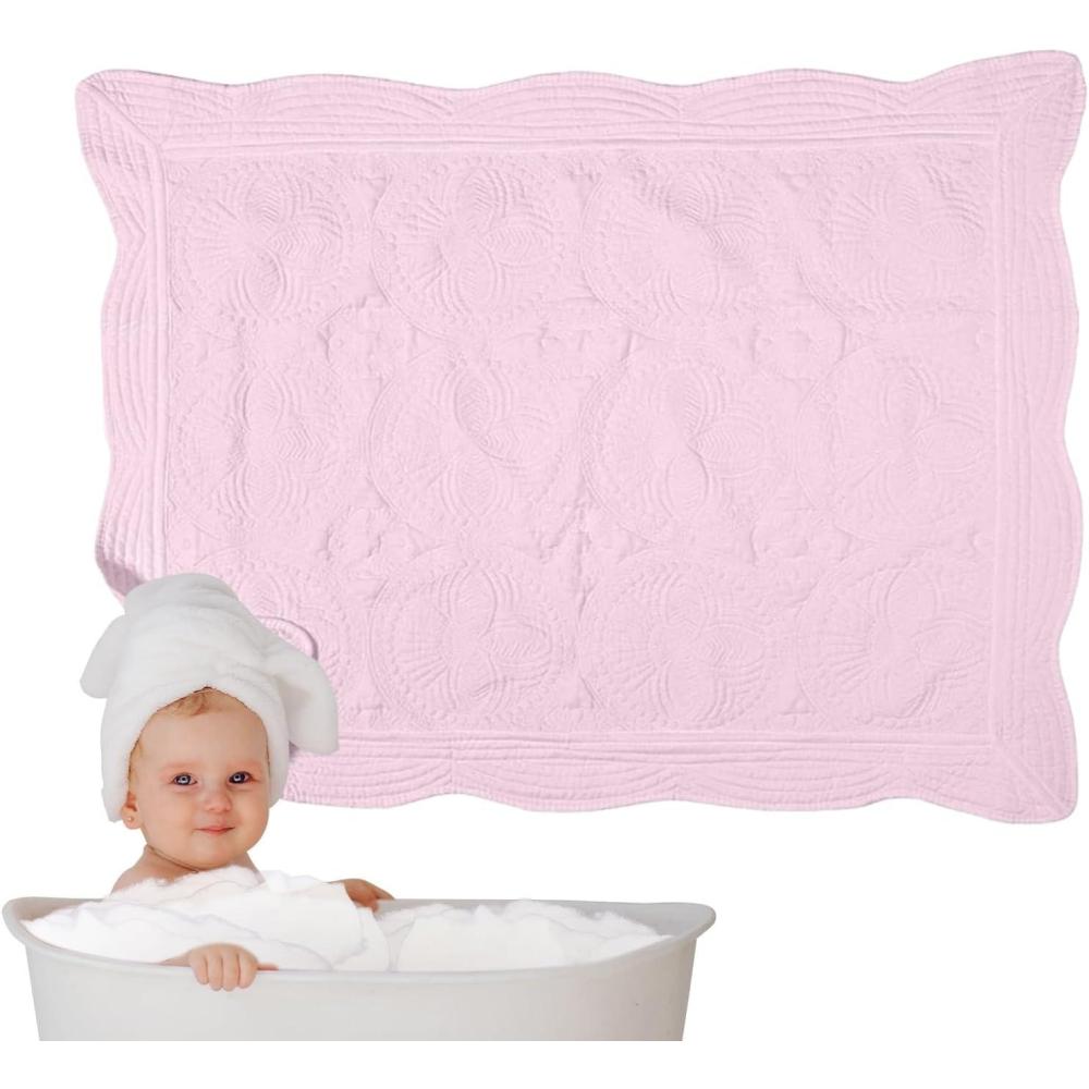 image:imageCouverture pour Bb Couverture de Puriculture en Coton Gaufr Lavable en Machine et Pliable dEmmaillotage pour Poussette Sige Auto Avion PiqueNique Camping BerceauRose