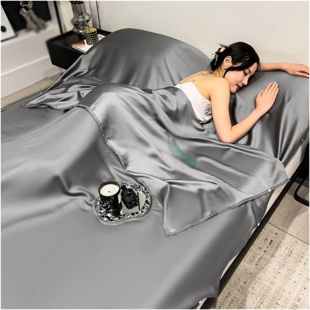 image:imageDrap de Sac de Couchage Tencel 130x210cm  210x210cm Ultra lgr avec Compartiment Oreiller ajout 12 Personne Drap de Voyage LegerDark gray