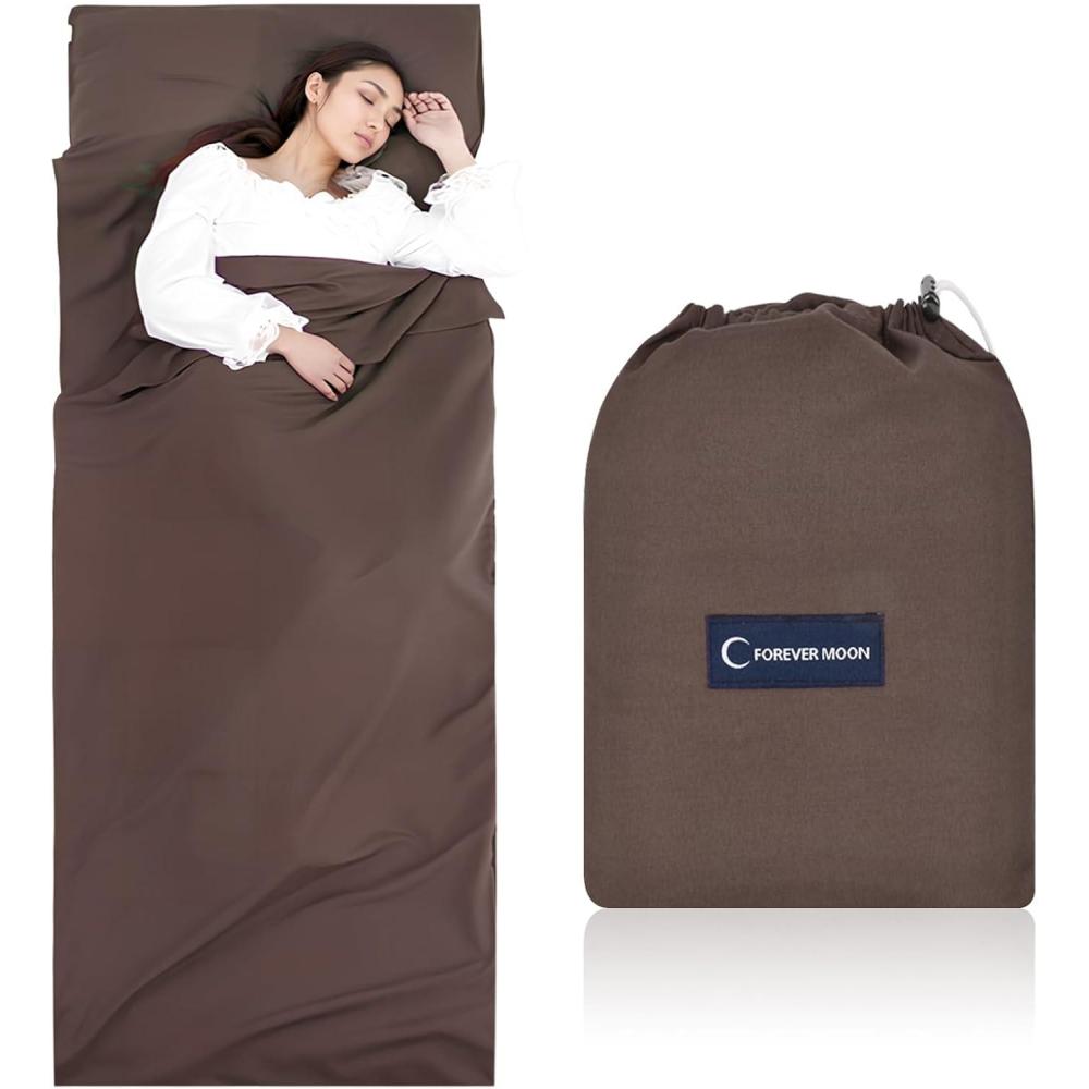 image:imageSac de Couchage 90cmX220cm Sac de Couchage Compact en Microfibre avec Compartiment Oreiller Ajout Sac de Couchage de Voyage Ultra Lger pour Adulte Auberges Randonne CampingMarron