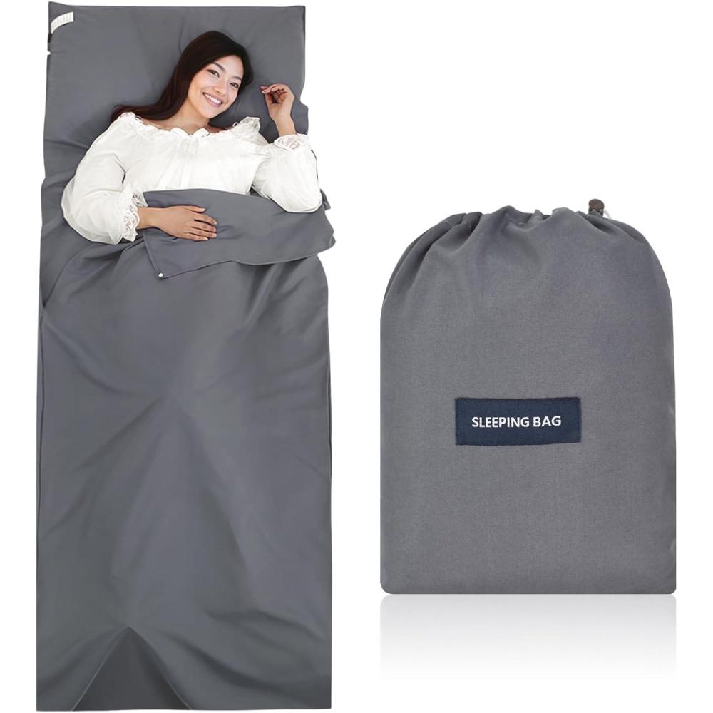 image:imageSac de Couchage 90cmX220cm Sac de Couchage Compact en Microfibre avec Compartiment Oreiller Ajout Sac de Couchage de Voyage Ultra Lger pour Adulte Auberges Randonne CampingGris