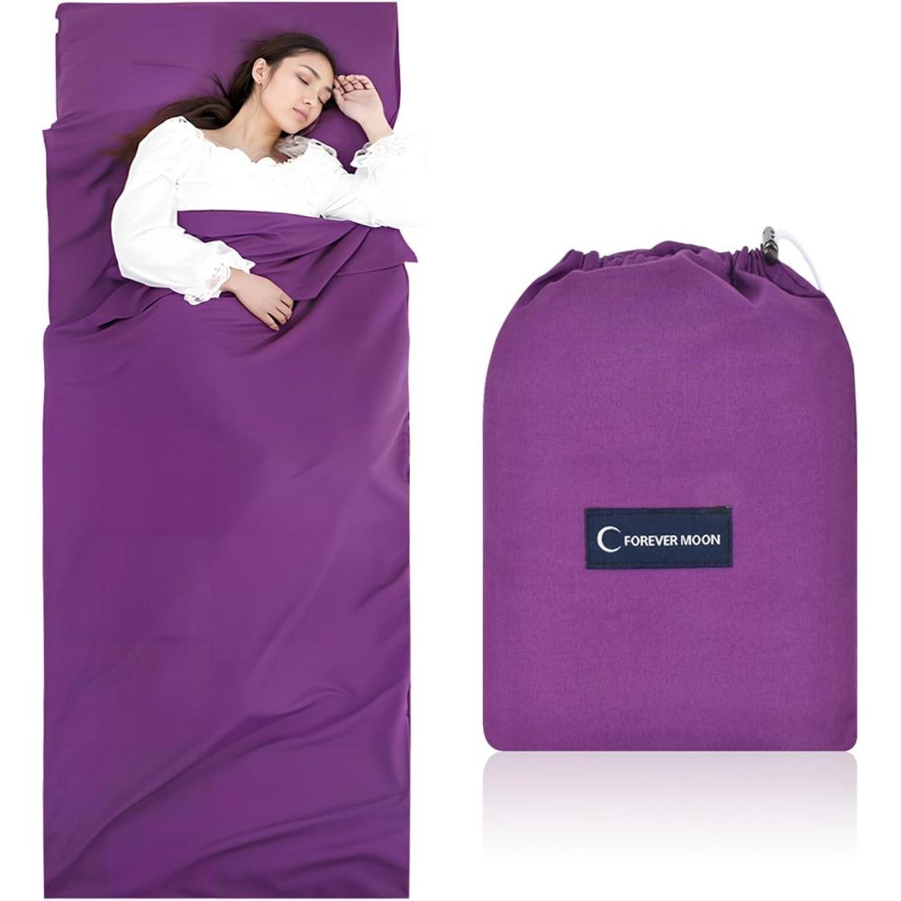 image:imageSac de Couchage 90cmX220cm Sac de Couchage Compact en Microfibre avec Compartiment Oreiller Ajout Sac de Couchage de Voyage Ultra Lger pour Adulte Auberges Randonne CampingLilas