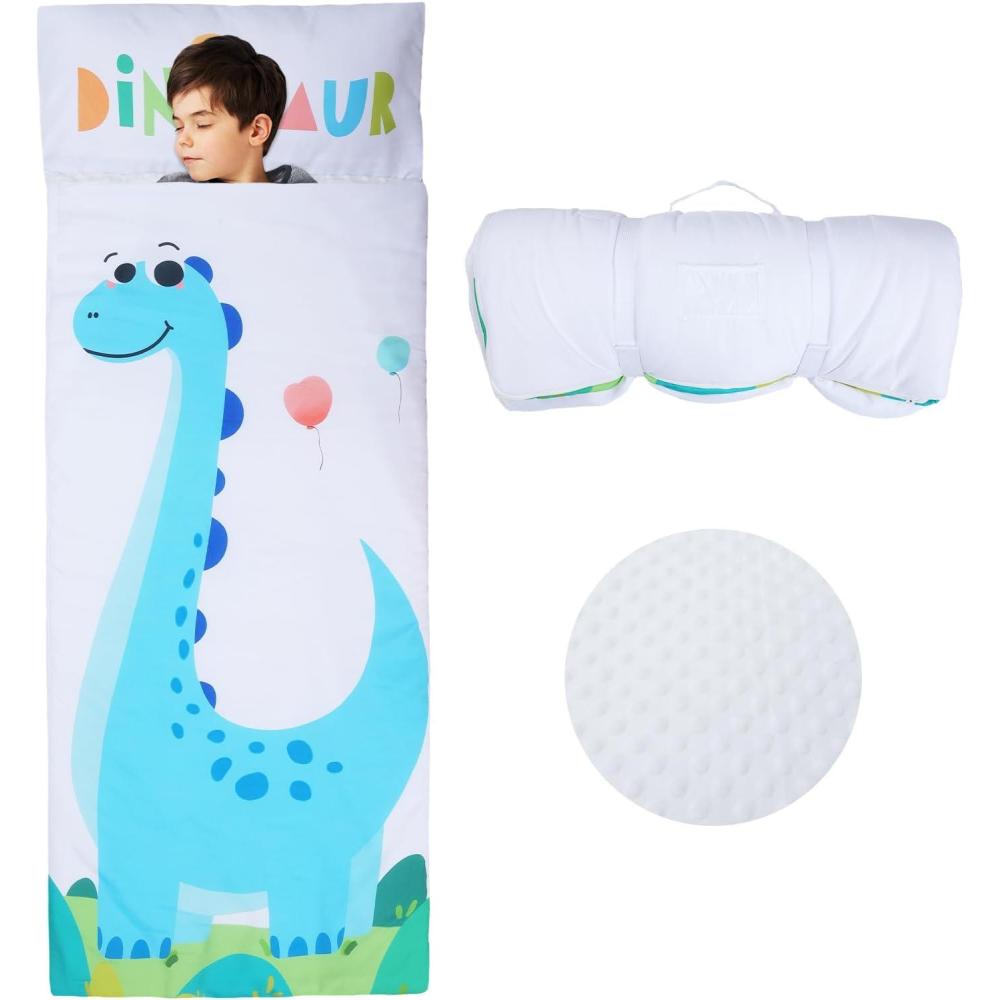 image:imageSac de Couchage Chaud pour Enfants avec Oreiller Amovible Tapis de Sieste Pliable pour Filles et Garons Couverture de Sieste avec Double Fermeture Eclair pour Camping Ecole GarderieDinosaures