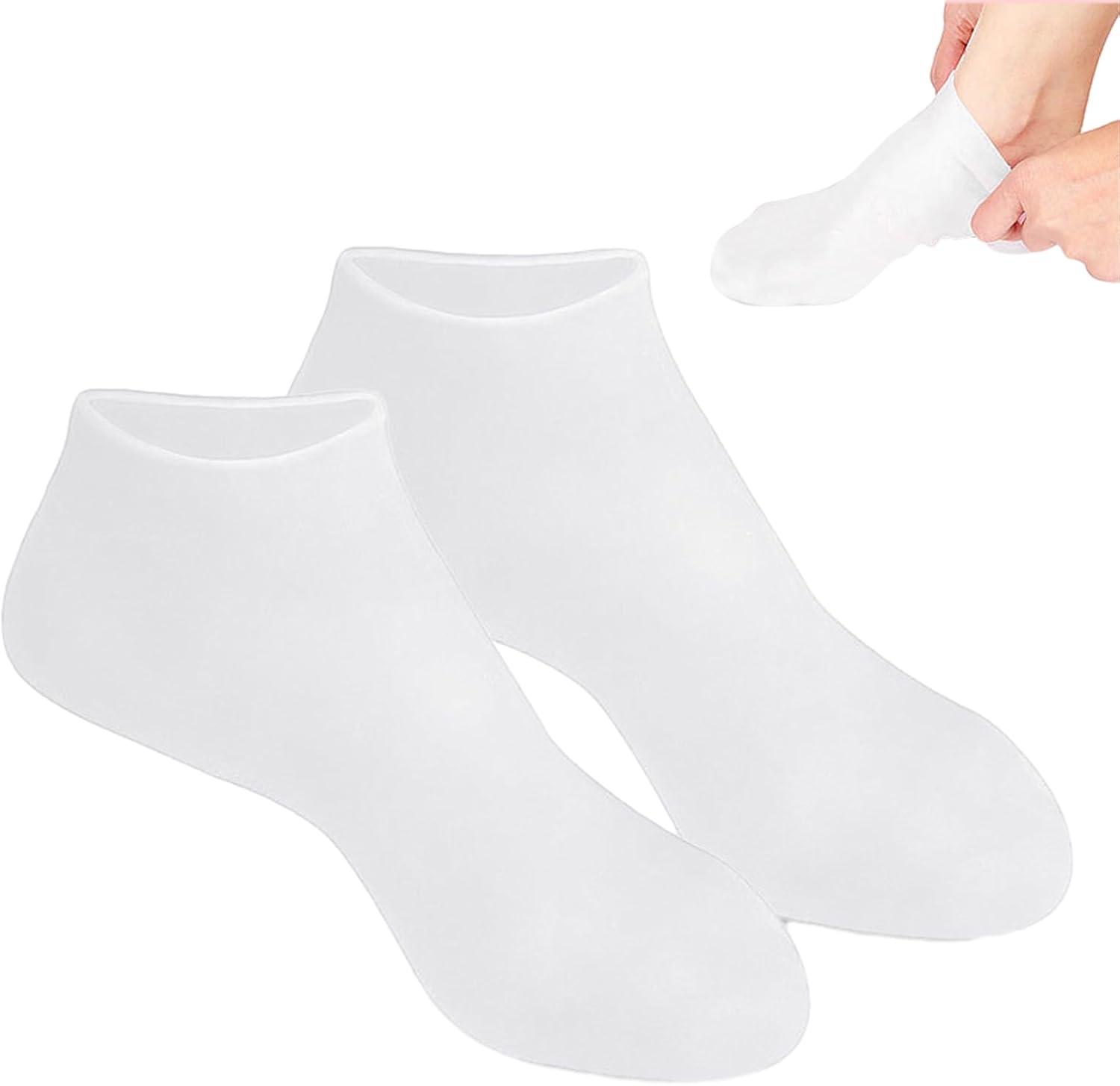 image:imageChaussettes hydratantes en silicone chaussettes tanches pour les soins intensifs idal pour lhydratation profonde et le traitement des talons gercs Chaussettes de protection pour le spa pdicuWhite
