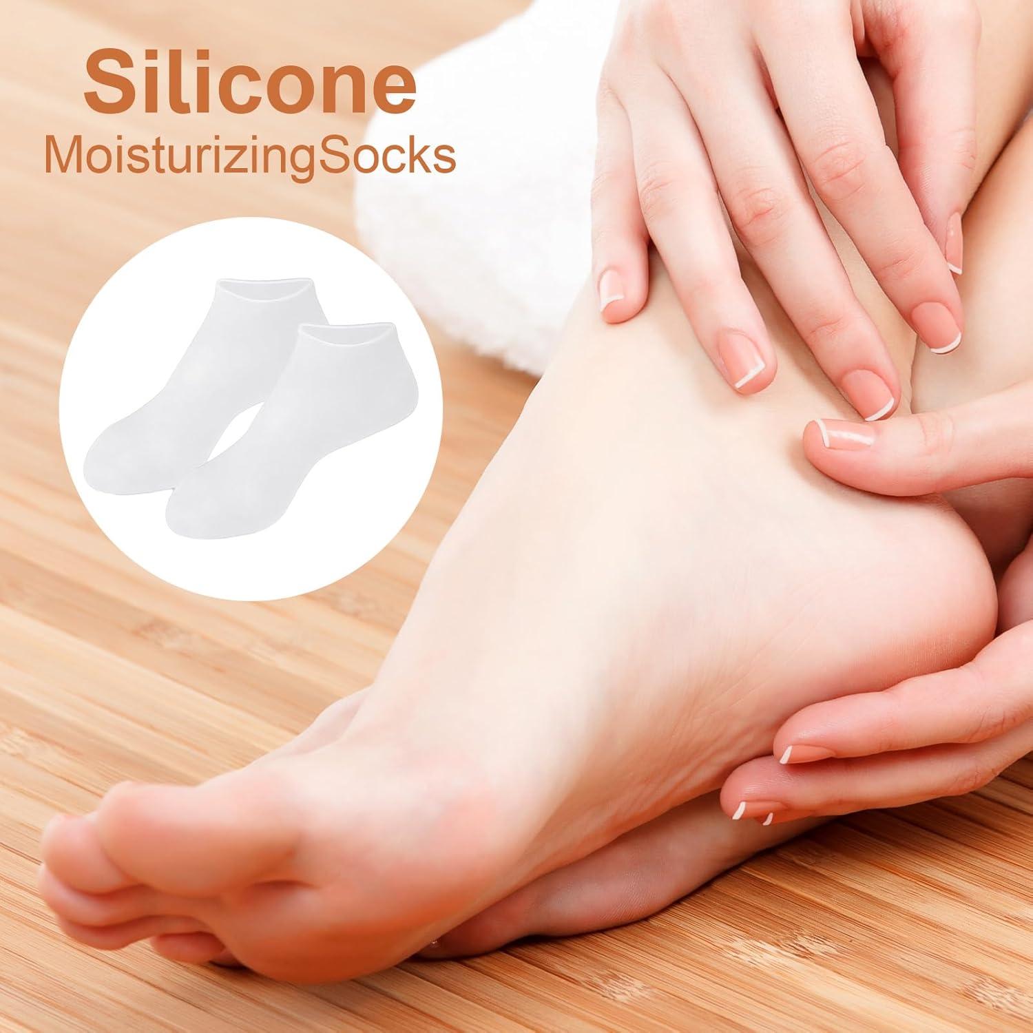 image:imageChaussettes hydratantes en silicone chaussettes tanches pour les soins intensifs idal pour lhydratation profonde et le traitement des talons gercs Chaussettes de protection pour le spa pdicuWhite