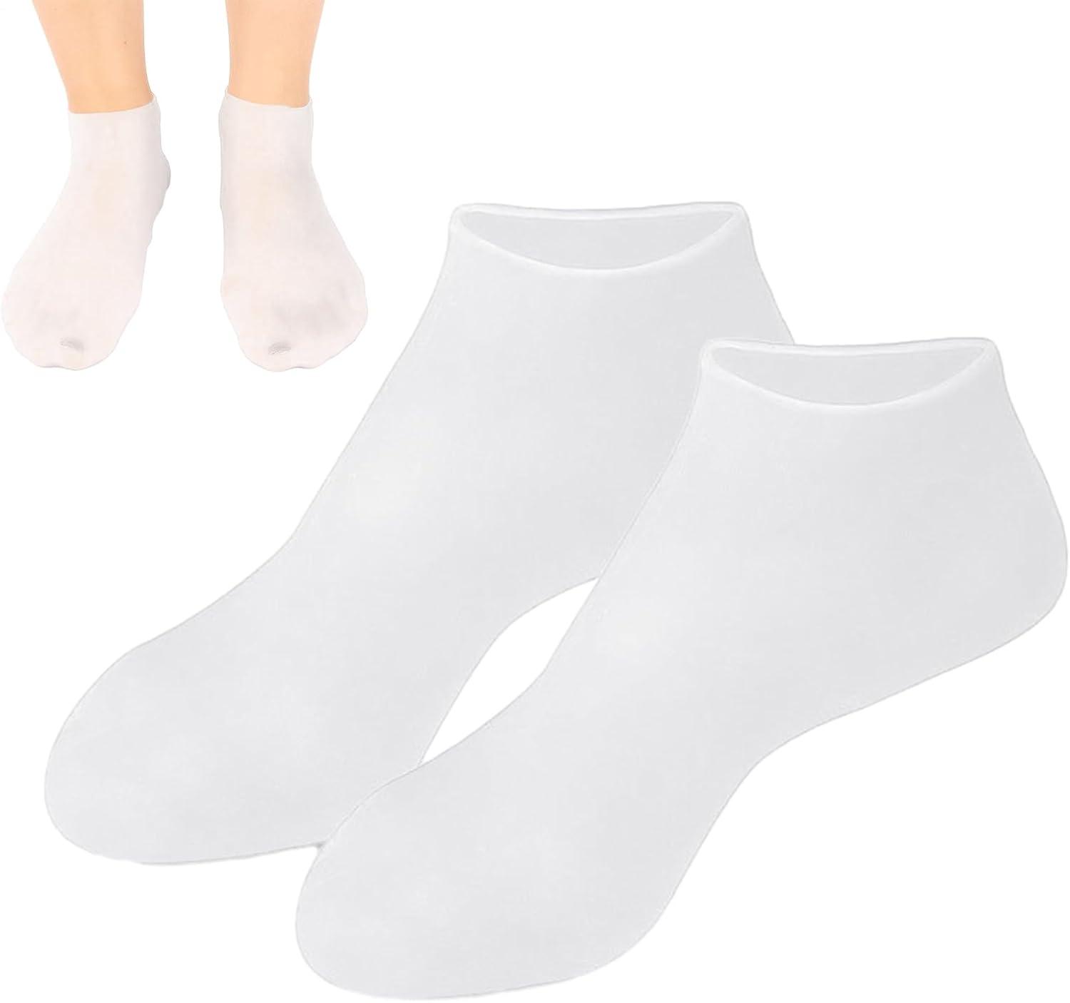 image:imageChaussettes hydratantes en silicone chaussettes tanches pour les soins intensifs idal pour lhydratation profonde et le traitement des talons gercs Chaussettes de protection pour le spa pdicuWhite