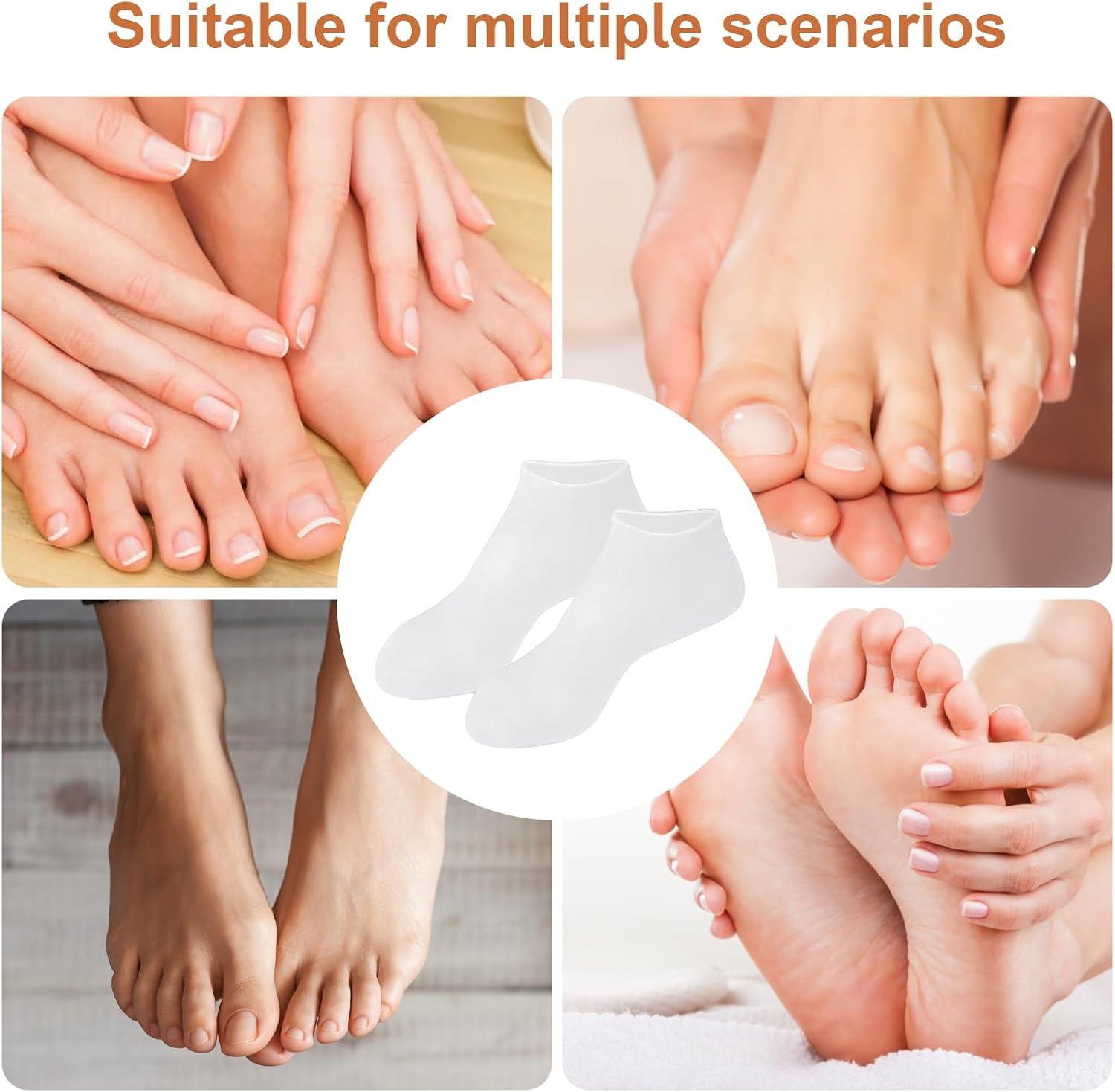 image:imageChaussettes hydratantes en silicone chaussettes tanches pour les soins intensifs idal pour lhydratation profonde et le traitement des talons gercs Chaussettes de protection pour le spa pdicuWhite