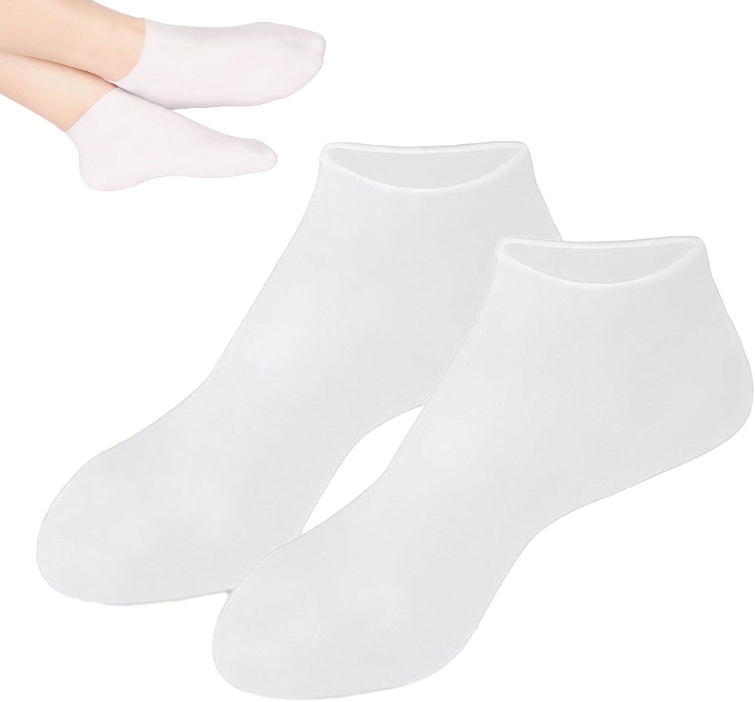 image:imageChaussettes hydratantes en silicone chaussettes tanches pour les soins intensifs idal pour lhydratation profonde et le traitement des talons gercs Chaussettes de protection pour le spa pdicuWhite