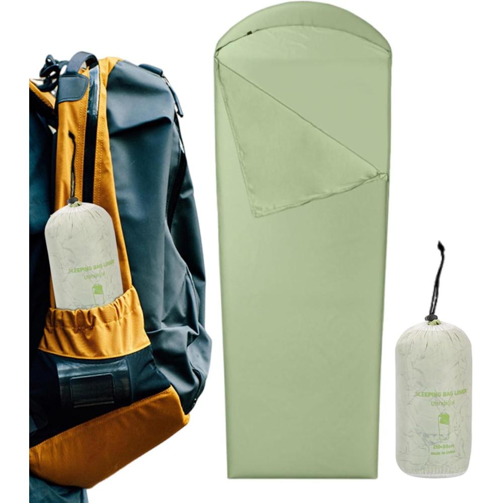 image:imageDoublures de sac de couchage de camping draps de voyage pour la randonne Draps de voyage pliables pour les personnes qui dorment lger la randonne le camping les festivals les voyagesVert