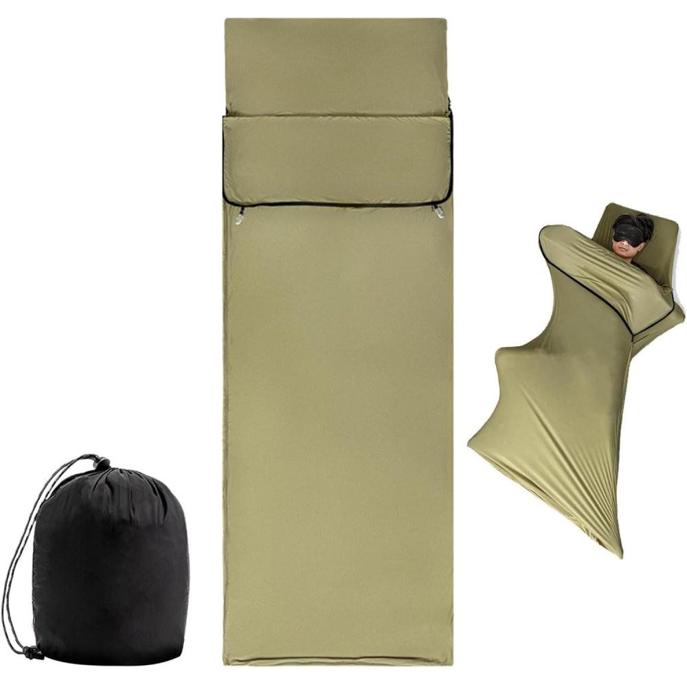 image:imageDougleur de Sac de Couchage Ligne de Couchage du Temps Froid Sack de Repos lastique levDoublure de Sac de Couchage Amovible et Lavable pour Le randonne htel Camping aubergesVert