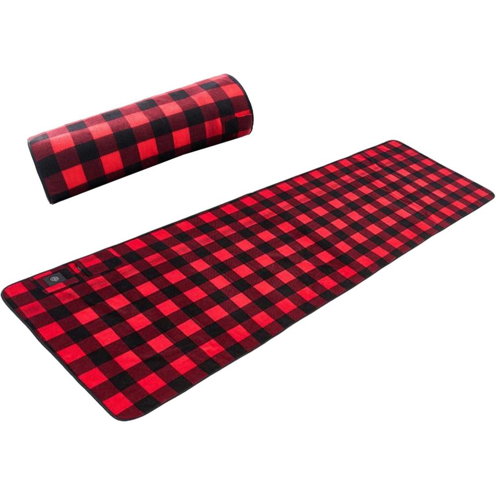 image:imageSac de couchage chauffant Couverture chaude et pliable rglable 3 vitesses Doublure de sac de couchage pour homme et femme Randonne en plein air piquenique voyage tentes de survieGrille noire et rouge