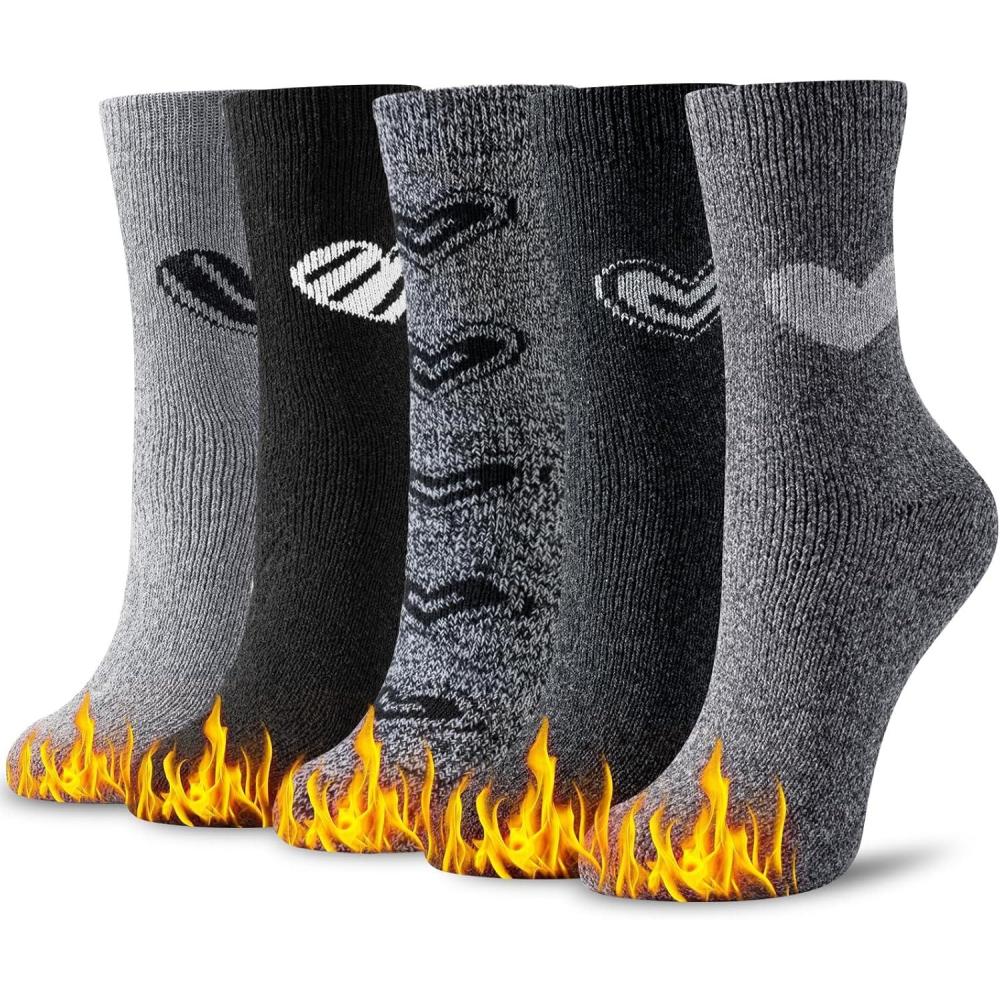 image:imageLot de 5 paires de chaussettes thermiques en laine pour femme Chaussettes dhiver paisses en tricot pais Chaussettes chaudes pour femme Colores confortables et respirantes 3742Gris
