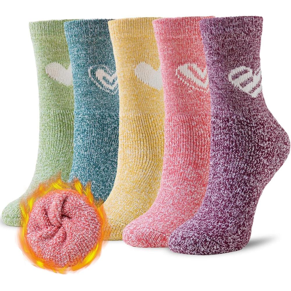 image:imageLot de 5 paires de chaussettes thermiques en laine pour femme Chaussettes dhiver paisses en tricot pais Chaussettes chaudes pour femme Colores confortables et respirantes 3742Multicolore en forme de cur