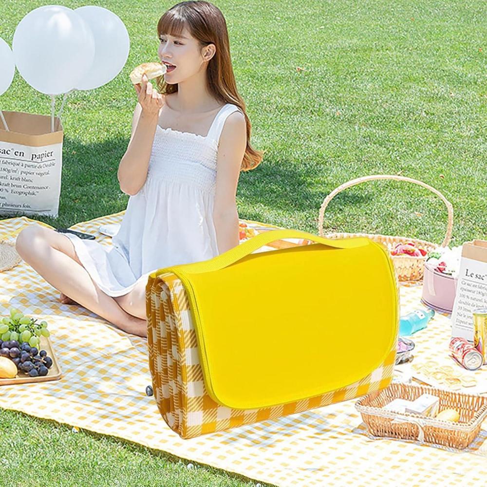 image:imageCouverture de piquenique  127 x 1016 cm  Impermable  Antisable  Pliable  Portable  Pour le camping la randonne les voyages le parc dherbe les festivals de musiqueJaune