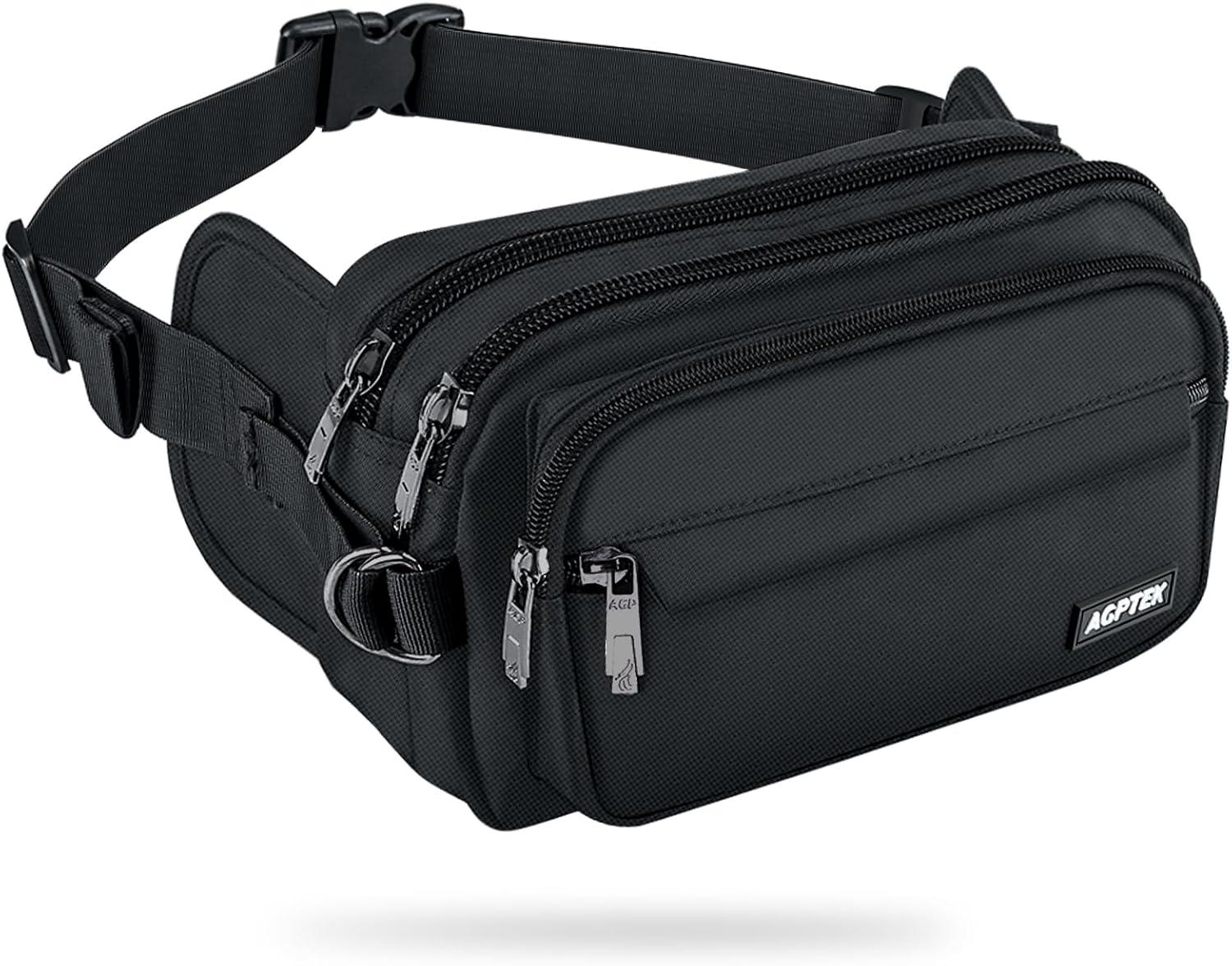image:imageAGPTEK Sac Banane Ceinture de Course Homme Femme Outdoor Sport Sac Sacoche Banane Capacit Grande avec Multiples Poches et Ceinture Rglable pour Voyage RandonneEscalade Jogging RandonneNoir