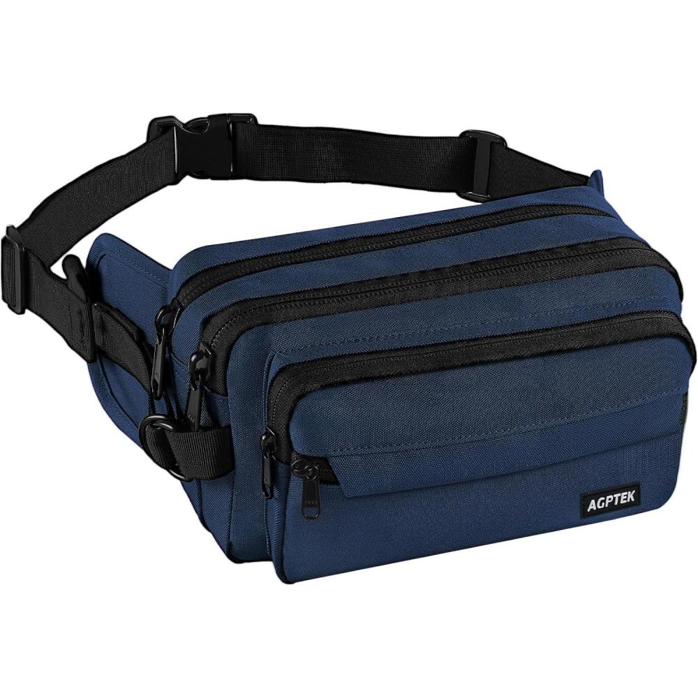 image:imageAGPTEK Sac Banane Ceinture de Course Homme Femme Outdoor Sport Sac Sacoche Banane Capacit Grande avec Multiples Poches et Ceinture Rglable pour Voyage RandonneEscalade Jogging RandonneBleu Marine