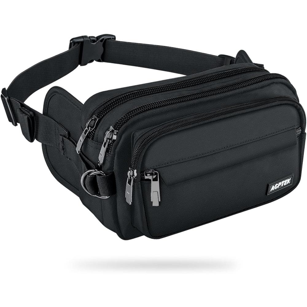 image:imageAGPTEK Sac Banane Ceinture de Course Homme Femme Outdoor Sport Sac Sacoche Banane Capacit Grande avec Multiples Poches et Ceinture Rglable pour Voyage RandonneEscalade Jogging RandonneNoir