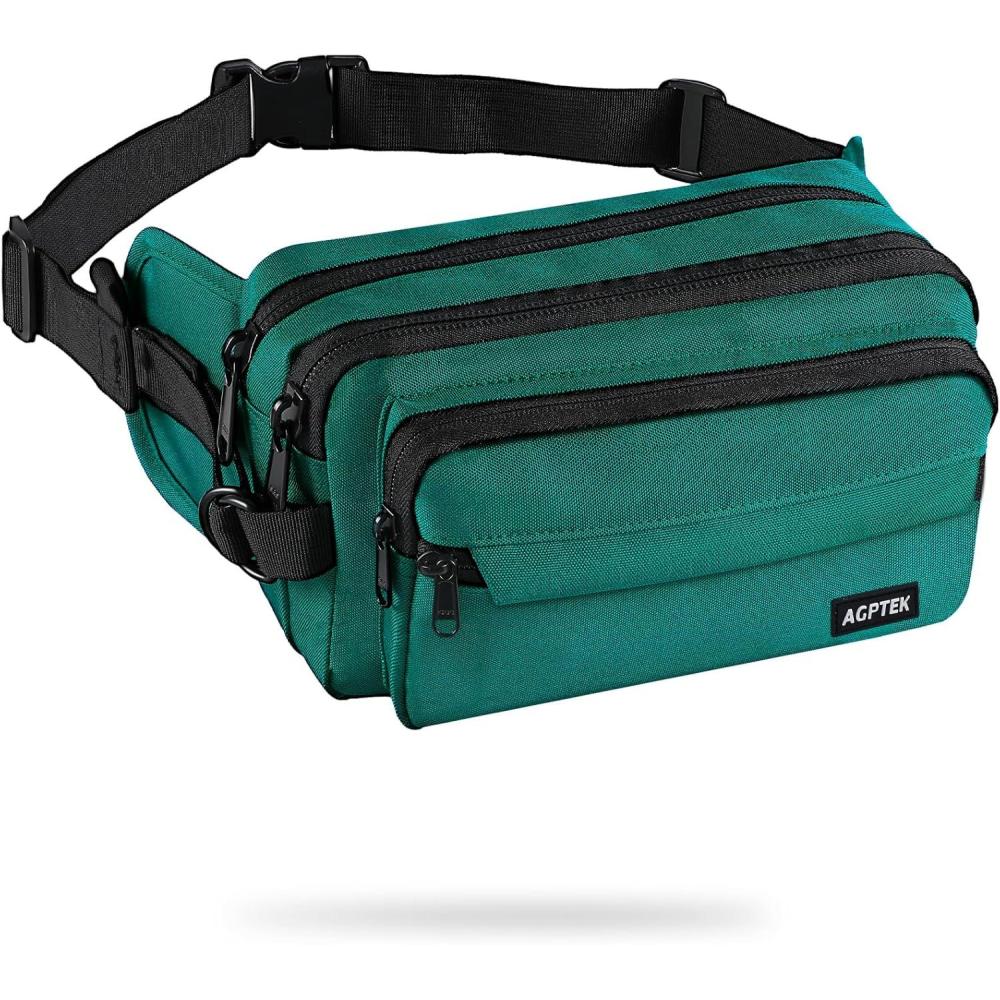 image:imageAGPTEK Sac Banane Ceinture de Course Homme Femme Outdoor Sport Sac Sacoche Banane Capacit Grande avec Multiples Poches et Ceinture Rglable pour Voyage RandonneEscalade Jogging RandonneVert
