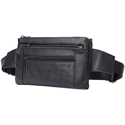 image:imageHebetag Sac Banane en Cuir pour Homme et Femme Sac Banane pour Voyage Course Pied randonne Camping tlphone Portable Pochette PochetteNoir et Argent