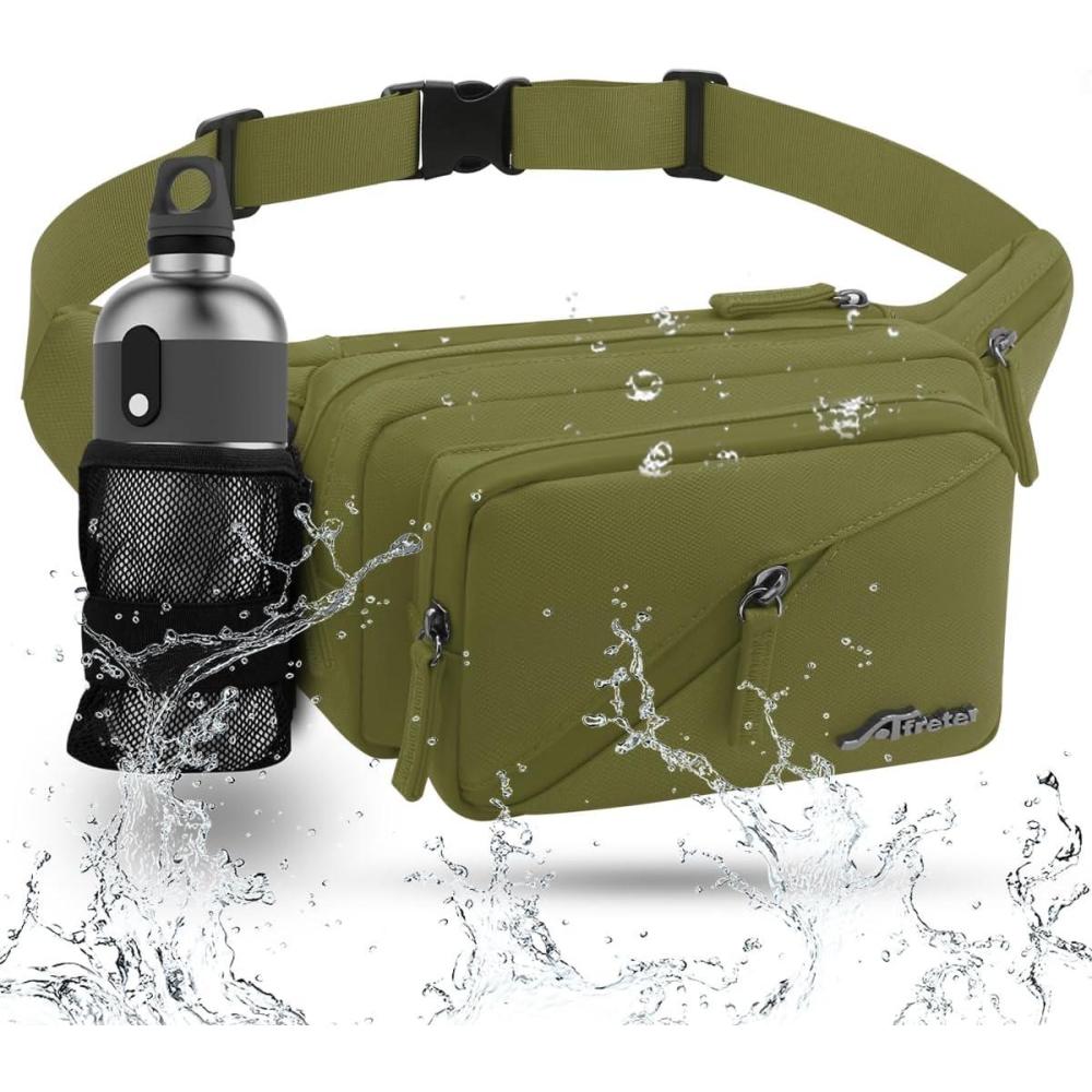 image:imageSac Banane pour Femme et Homme Impermable Sacoche Banane avec Porte Bouteille Grande Capacit Ceinture rglable Banane Homme pour Balade Escalade Sport Fanny Pack Waist Pack OrangeVert