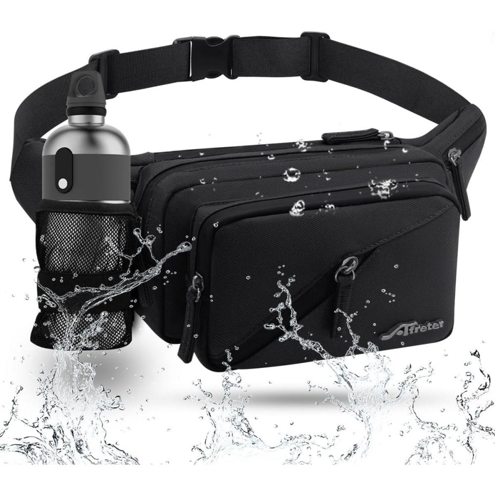 image:imageSac Banane pour Femme et Homme Impermable Sacoche Banane avec Porte Bouteille Grande Capacit Ceinture rglable Banane Homme pour Balade Escalade Sport Fanny Pack Waist Pack OrangeNoir