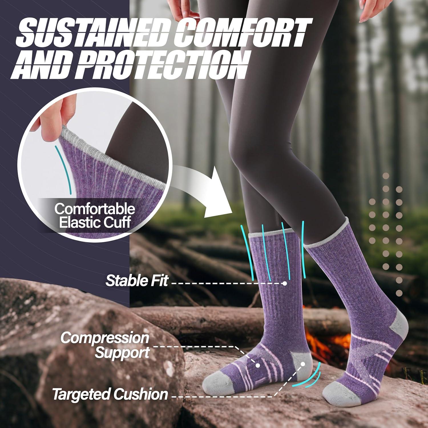 image:imageANTSANG Chaussettes Randonne Marche en Laine Mrinos Chaudes Thermiques paisses avec Amortissement et vacuation de lHumidit pour Homme FemmeBleuVioletGrisVertRouge Clair
