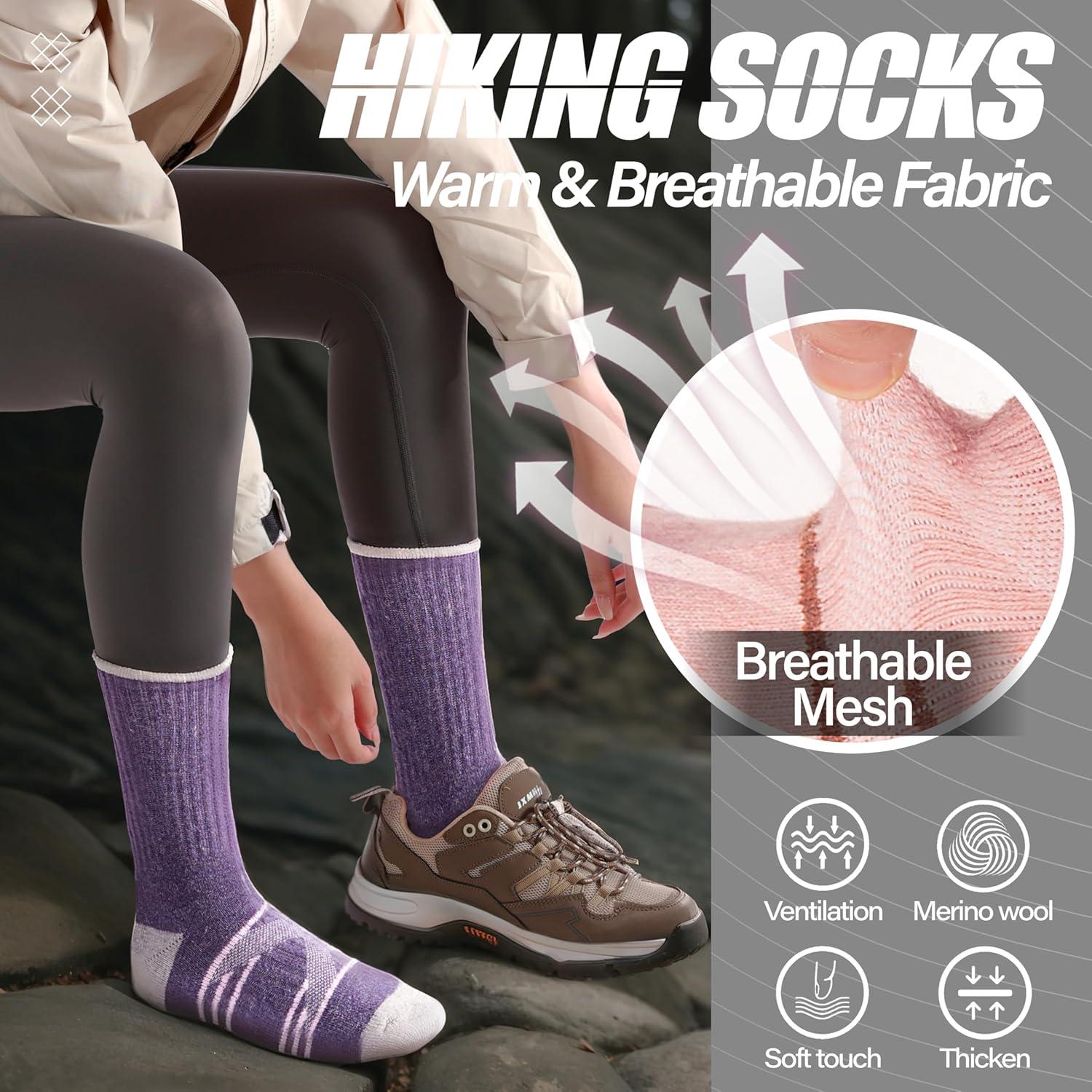 image:imageANTSANG Chaussettes Randonne Marche en Laine Mrinos Chaudes Thermiques paisses avec Amortissement et vacuation de lHumidit pour Homme FemmeBleuVioletGrisVertRouge Clair
