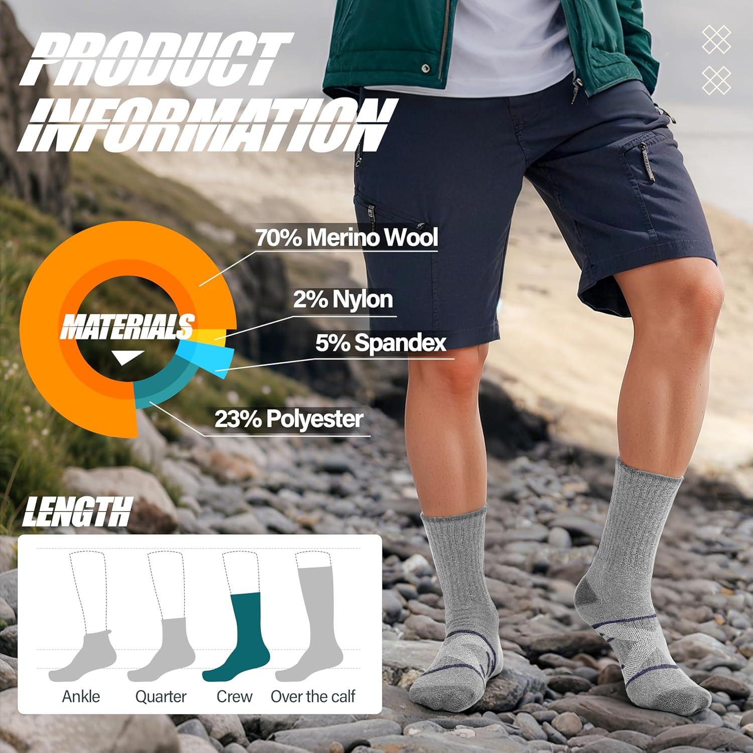 image:imageANTSANG Chaussettes Randonne Marche en Laine Mrinos Chaudes Thermiques paisses avec Amortissement et vacuation de lHumidit pour Homme FemmeBleuVioletGrisVertRouge Clair