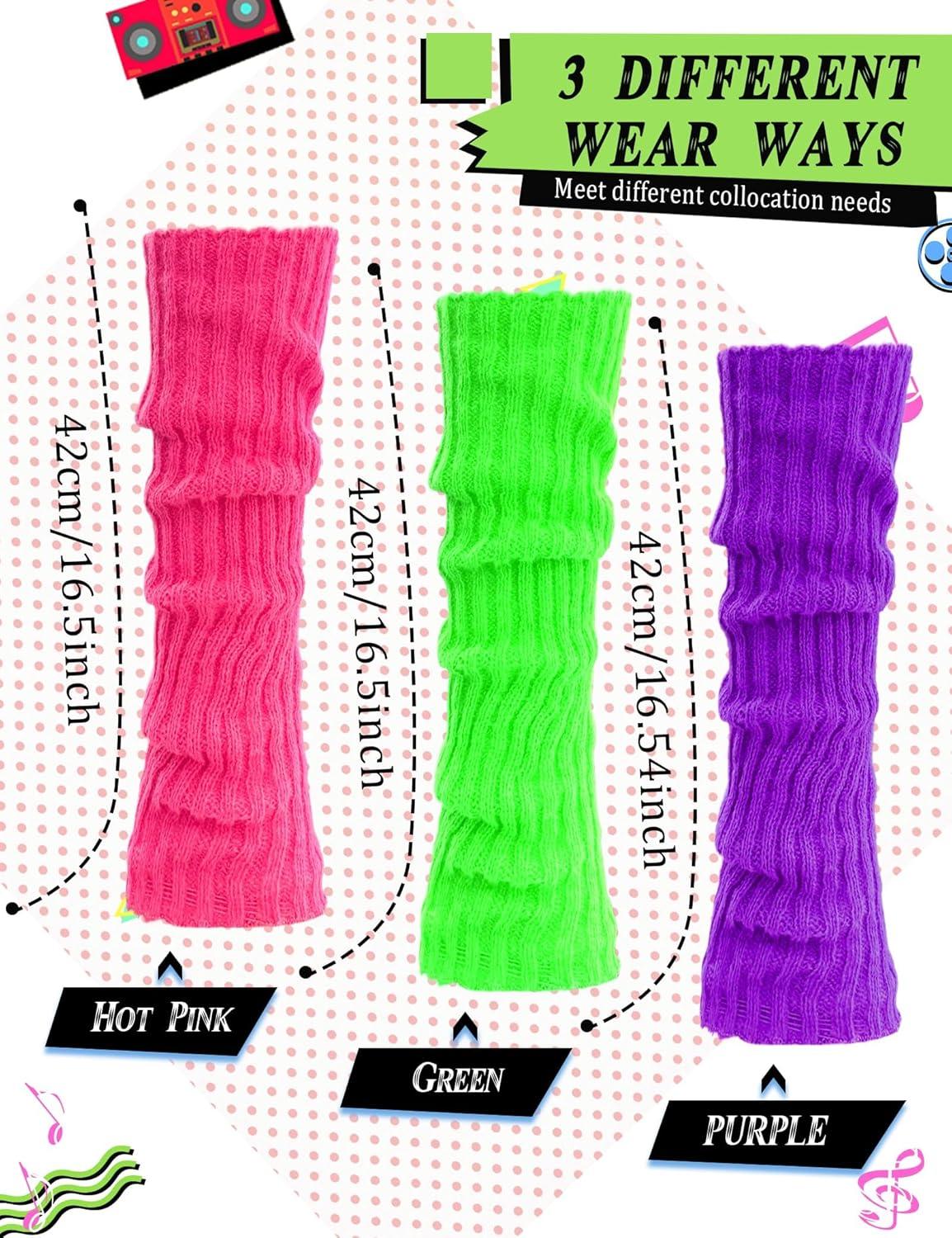 image:imageChaussette Jambiere Femme 3 PCS Annes 8090 Fluo Jambires Tricotes Guetre Femme Jambiere Fluo Guetre Rtro leg warmers pour Les Soires Thme Fminin en HiverB