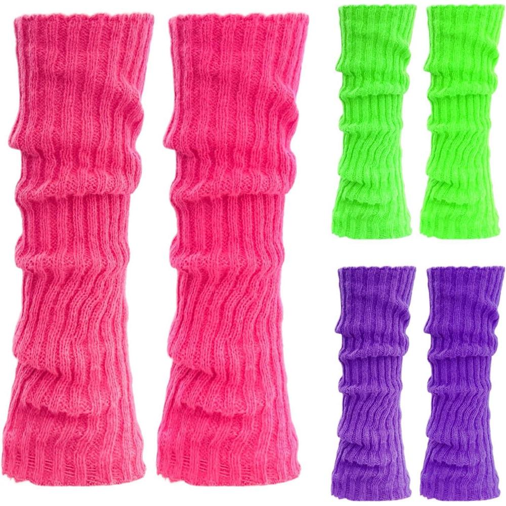 image:imageChaussette Jambiere Femme 3 PCS Annes 8090 Fluo Jambires Tricotes Guetre Femme Jambiere Fluo Guetre Rtro leg warmers pour Les Soires Thme Fminin en HiverB