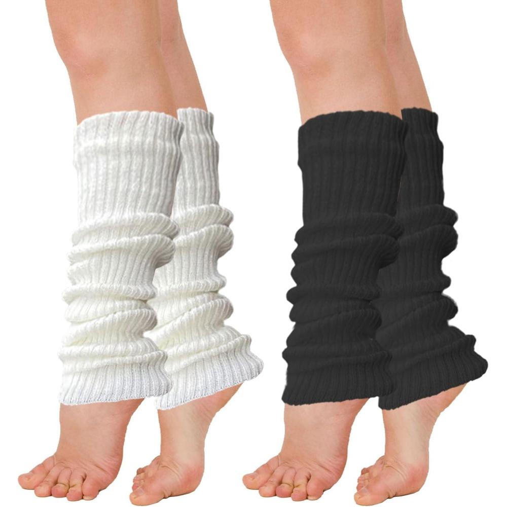 image:imageLot de 2 paires de jambires Jambires dhiver tricotes cteles de 40 cm pour femmes et filles pour yoga ballet danse patinage sur glace Noir et blanc