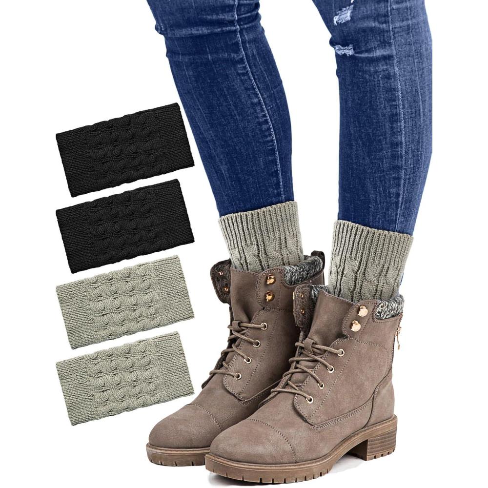 image:imageMELLIEX 2 Paires de Jambires Femme Courtes Crochet Tricot Bas Gutres dHiver Chaudes Legging Chausettes Extensibles pour FemmesGris Noir