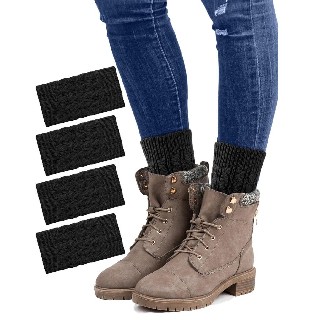 image:imageMELLIEX 2 Paires de Jambires Femme Courtes Crochet Tricot Bas Gutres dHiver Chaudes Legging Chausettes Extensibles pour FemmesNoir