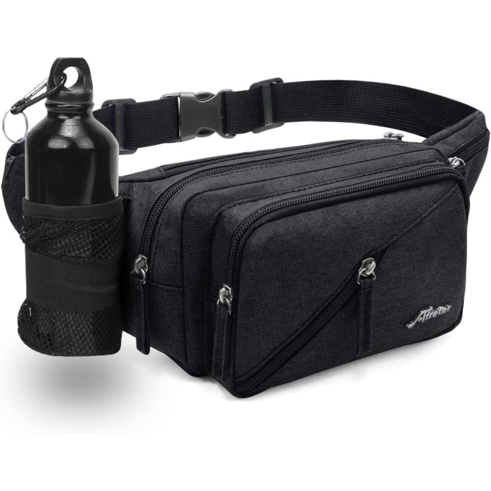 image:imageSac Banane Homme Femme Sac Sacoche Banane avec Porte Bouteille Ceinture rglable Sacoche Banane Ville pour Balade Escalade Voyage Randonne Sport Fanny Pack Waist Pack BleuNoir