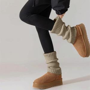 1 paire de jambières blanches en tricot épais, acrylique doux, chaleur hivernale pour Y2K et tenues décontractées(Kaki)