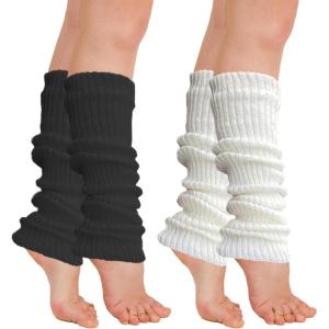 1 paire de jambières pour femmes et filles, noir ou blanc,chaussettes d&rsquo;hiver douces en tricot athlétique,extensibles au genou,jambières pour femme,fête des années 80/90(Noir et Blanc)