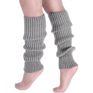 1 paire de jambières pour femmes et filles, noir ou blanc,chaussettes d&rsquo;hiver douces en tricot athlétique,extensibles au genou,jambières pour femme,fête des années 80/90(Gris)