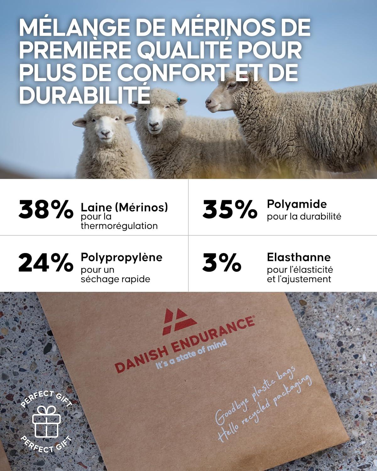 image:imageDANISH ENDURANCE Chaussettes de Randonne en Laine Mrinos Premium Lot de 2 Chaussettes de Trekking Antirayures pour Hommes amp FemmesGris Clair