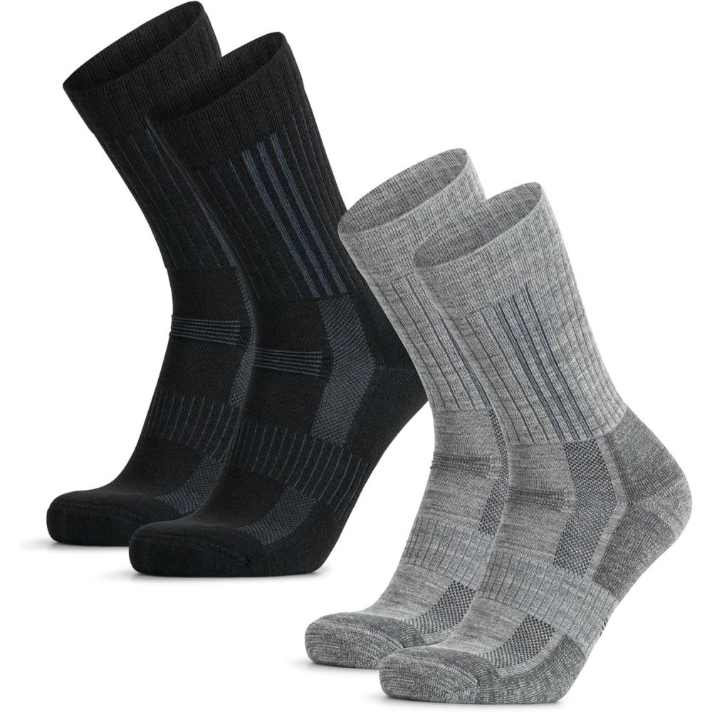 image:imageDANISH ENDURANCE Chaussettes de Randonne en Laine Mrinos Premium Lot de 2  Chaussettes de Trekking Antirayures pour Hommes amp FemmesMulticolore 1x NoirGris  1x Gris Clair