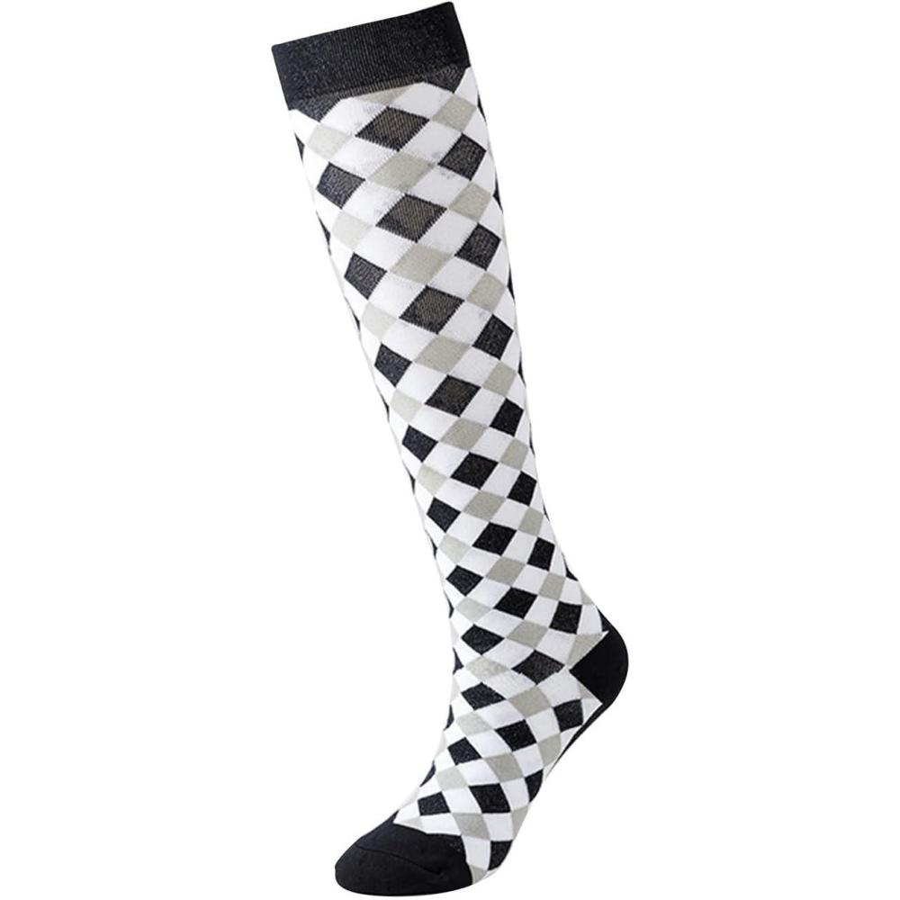 image:imageMode Femme Dcontract Genou Haut Carreaux Bas Style Acadmie Sur Les Chaussettes Genou Chaussettes Poils Chaussettes Pression Chaussettes Running CotonLe noir