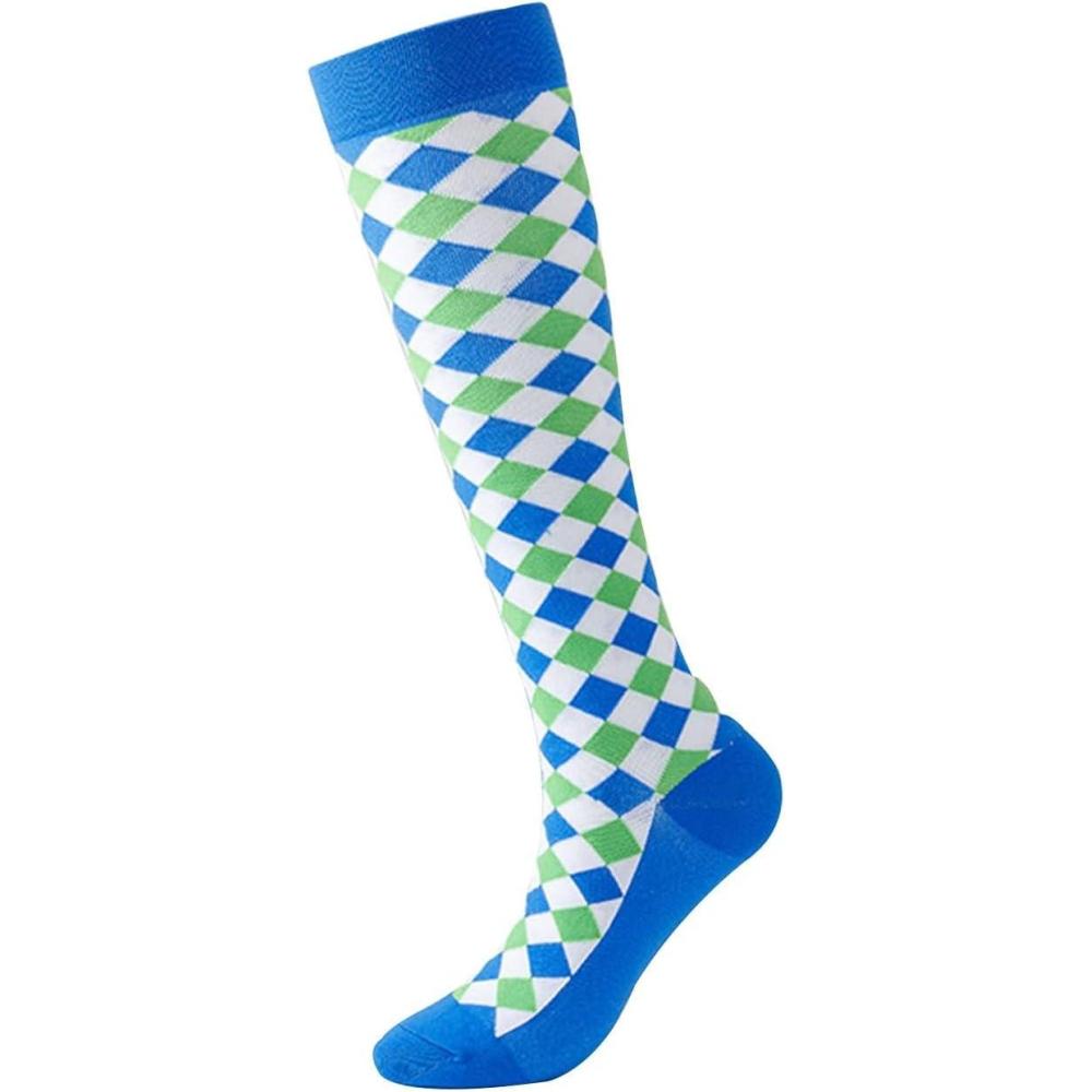 image:imageMode Femme Dcontract Genou Haut Carreaux Bas Style Acadmie Sur Les Chaussettes Genou Chaussettes Poils Chaussettes Pression Chaussettes Running CotonBleu fonc