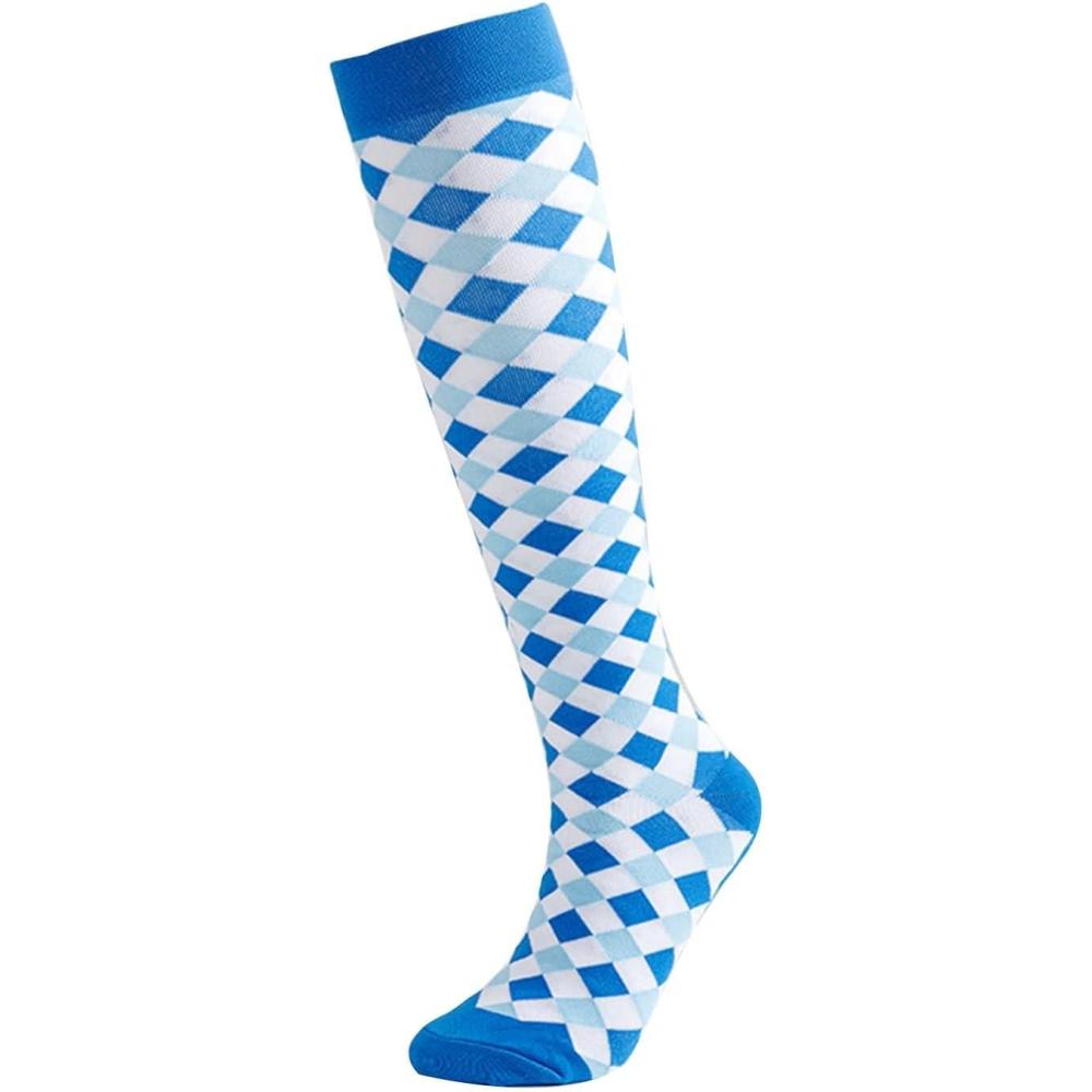 image:imageMode Femme Dcontract Genou Haut Carreaux Bas Style Acadmie Sur Les Chaussettes Genou Chaussettes Poils Chaussettes Pression Chaussettes Running CotonBleu