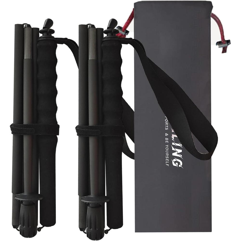image:imageOKHEALING Btons de randonne Ultra lgers en Fibre de Carbone 5 Sections Lot de 2 btons de randonne quipement dalpinisme Casquette de Marche Antihumidit avec Sac de Rangement110cm