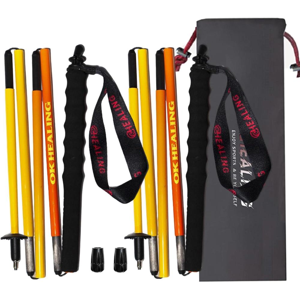image:imageOKHEALING Btons de randonne Ultra lgers en Fibre de Carbone 5 Sections Lot de 2 btons de randonne quipement dalpinisme Casquette de Marche Antihumidit avec Sac de Rangement130 CM