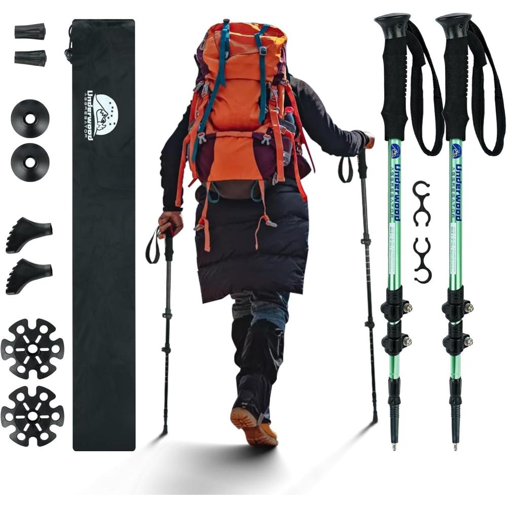 image:imageBton de Randonne pour Femme et Homme Bton de Nordique 12 pice pour Le Trekking Bton de Marche en Aluminium 60135 cm Bton de Marche Rglable avec Absorption AntiChocVert
