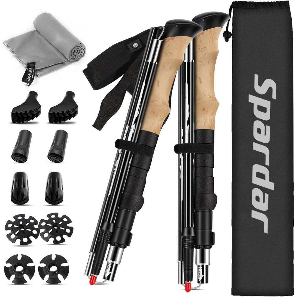 image:imageSpardar Btons de Randonne Pliables et Ultra Lgers en Aluminium avec 1 Serviette et 10 Accessoires de Randonne Inclus Adapts  Lalpinisme et  la RandonneTrekking poles02