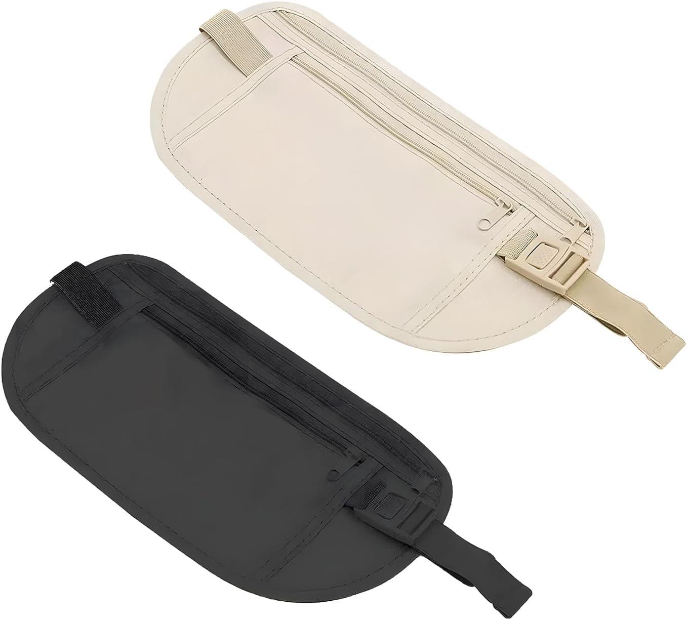 image:image2 Pices Ceinture Cache Billets Utralgre Pochette Secrte Sac Banane Plat Ceinture dargent Dissimule avec Blocage RFID Ceintures de Voyage Rglable pour Homme Femme Voyage Course Pied